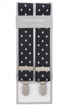 Black Trouser Braces with Large White Polka Dots